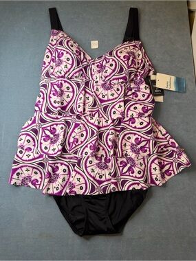 Macy’s Swim Solutions Purple Tile Print Peplum One Piece Bottoms NWT